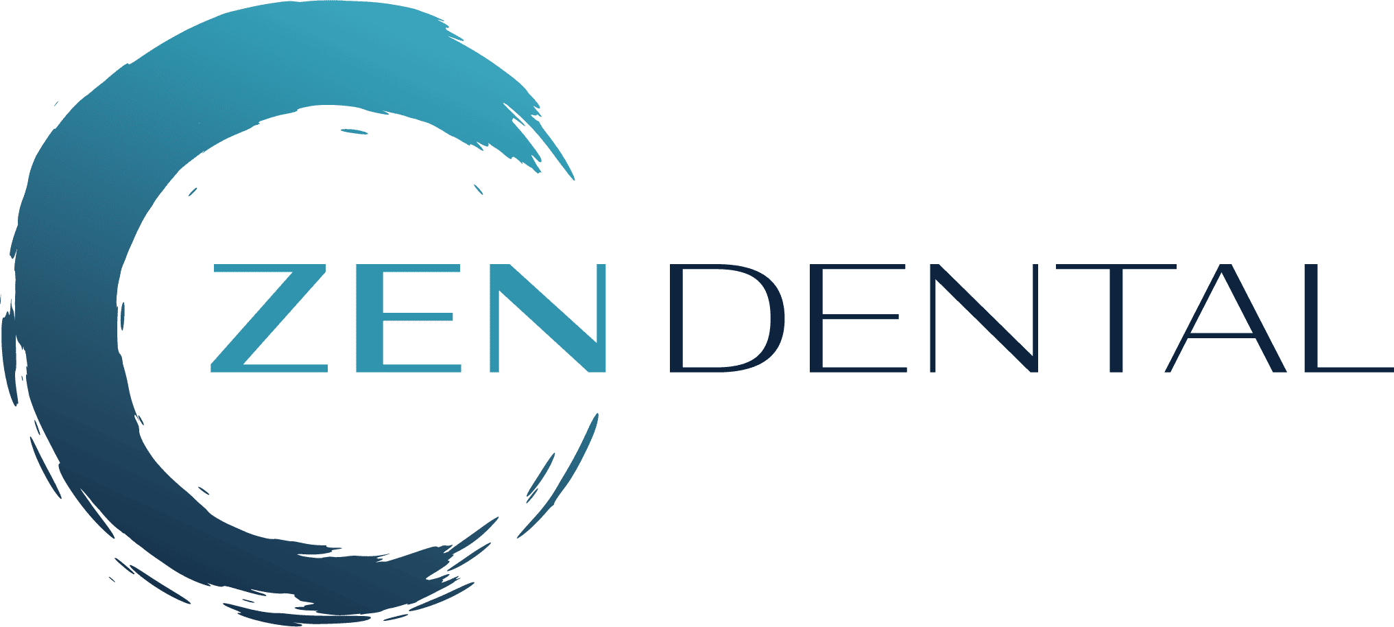 Zen Dental logo featuring a modern design with a blue circular brushstroke and the text "ZEN DENTAL" in a sleek font, dentistry services in Enfield, CT.